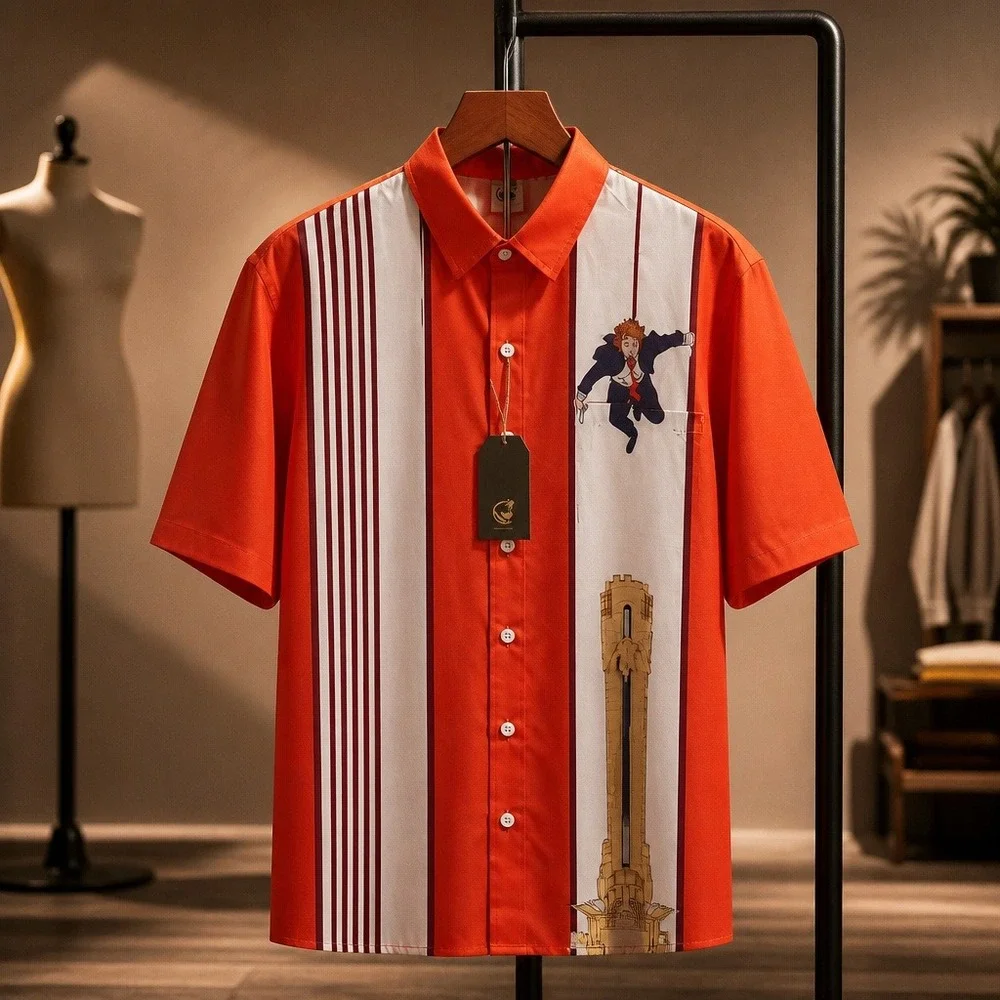 Hardaddy Mens XXL Orange Graphic Stripe Short Sleeve Button Down Shirt New